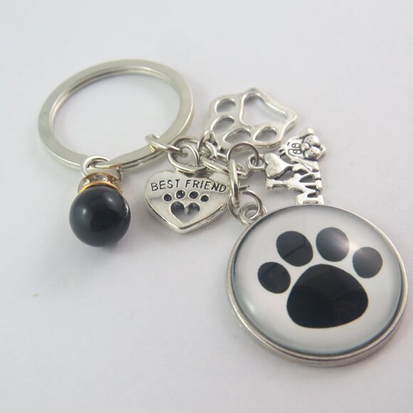 Paw Print Keychain Dog Lover Gift for Her Pet Owner Bag Accessory Animal Lover - Picture 2 of 4
